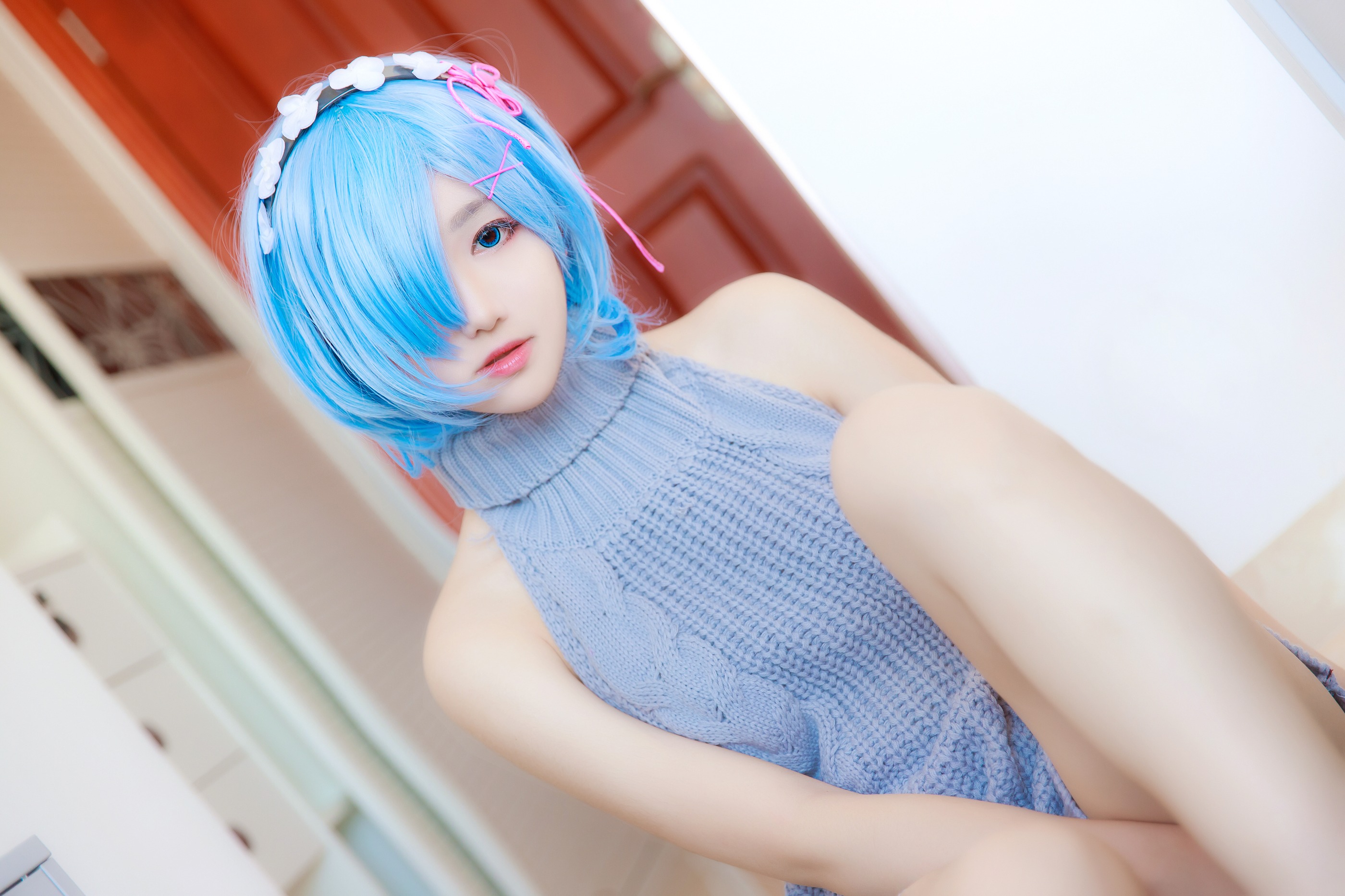 图片[1]-南桃Momoko – NO.027 蕾姆露背毛衣 [12P]-XikXak